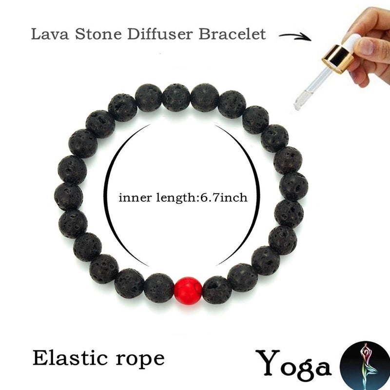 MengPa Mens Beaded Bracelets Couples Matching Bracelet Set Lava Rock Beads for Women Stone Jewelry (Howlite-Red) US4163B - Image 5