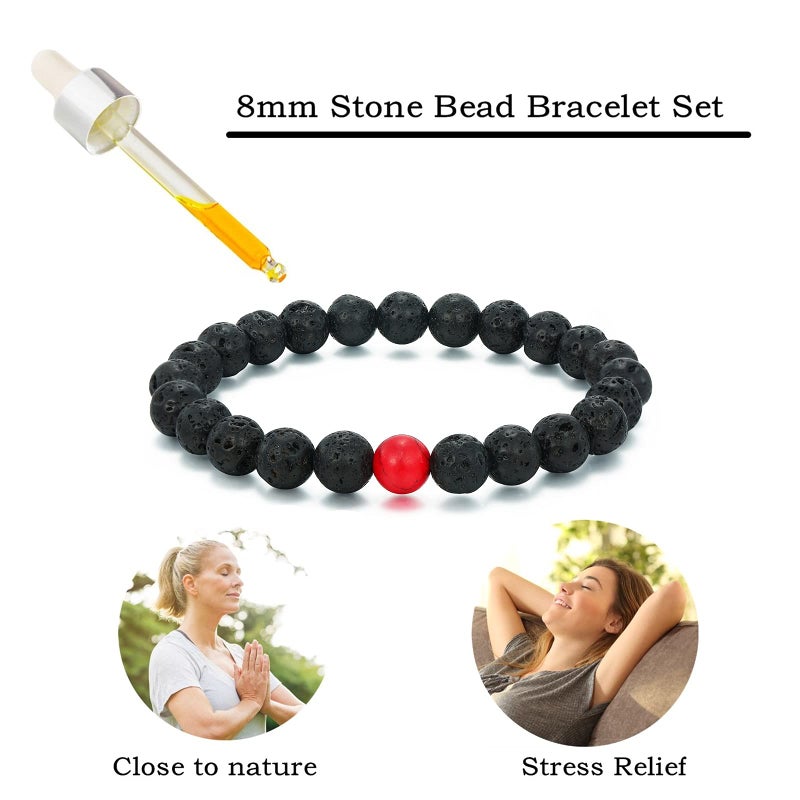 MengPa Mens Beaded Bracelets Couples Matching Bracelet Set Lava Rock Beads for Women Stone Jewelry (Howlite-Red) US4163B - Image 3