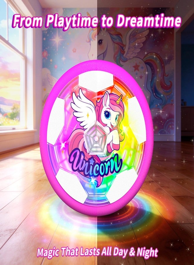 Tqeieu Unicorn Hover Soccer Ball for Girls, Light Up Air Floating Toys for Girls Age 3 4 5 6 7 8 9 10 11 12, Indoor Toy Birthday Gifts, Kids Games with LED Lights Foam Bumper, Kids Stocking Stuffers - Image 3