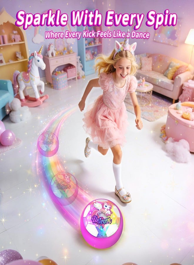 Tqeieu Unicorn Hover Soccer Ball for Girls, Light Up Air Floating Toys for Girls Age 3 4 5 6 7 8 9 10 11 12, Indoor Toy Birthday Gifts, Kids Games with LED Lights Foam Bumper, Kids Stocking Stuffers - Image 2