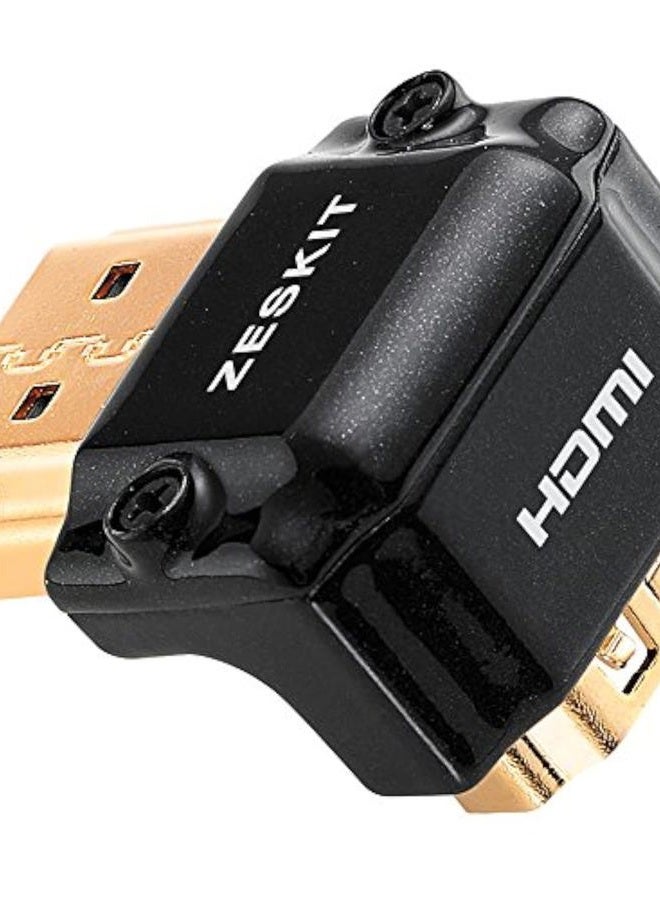 Zeskit HDMI Adapter Male to Female Right Angle, Zinc Alloy Full Shielding 24K Gold Plated Connectors (SIDE-90/W) - Image 1