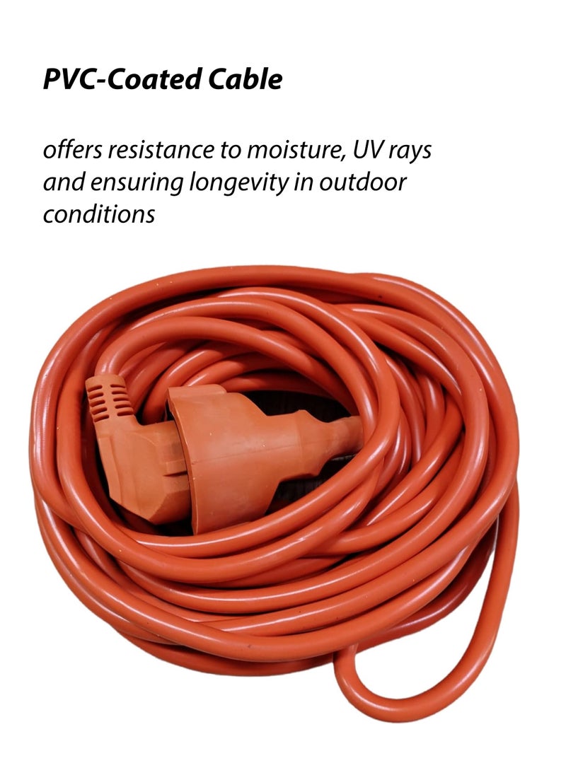 Toshionics Heavy-Duty 5-Meter Outdoor Power Extension Cord with Schuko Plug – 10-16A, 250V, 2500 Watts – Durable and Weather-Resistant Orange 2-Pin Plug Extension Cable – Ideal for Indoor and Outdoor Use, Garden Plug Sockets, and Power Tools – Includes Practical Carry Bag for Easy Storage and Portability  - Image 2