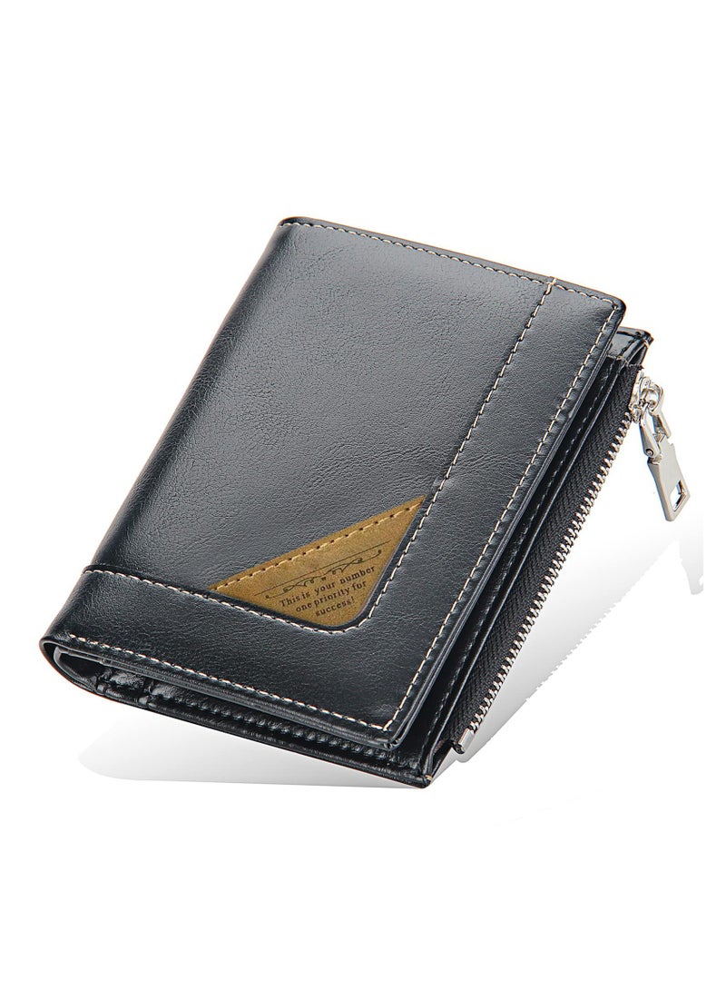 SYOSI Men’s Wallet with Zip Coin Pocket, RFID Blocking Wallet Mens, Slim Wallet for Gents with 8 Credit Card Slots, ID Window, Bifold Wallet, Minimalist Wallet, Flip Wallets for Men with Gift Box - Black  - Image 1