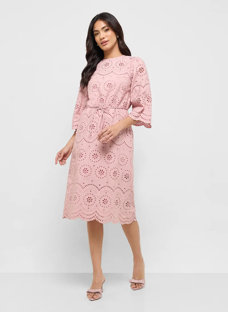 YAS Eyelet Lace Midi Dress