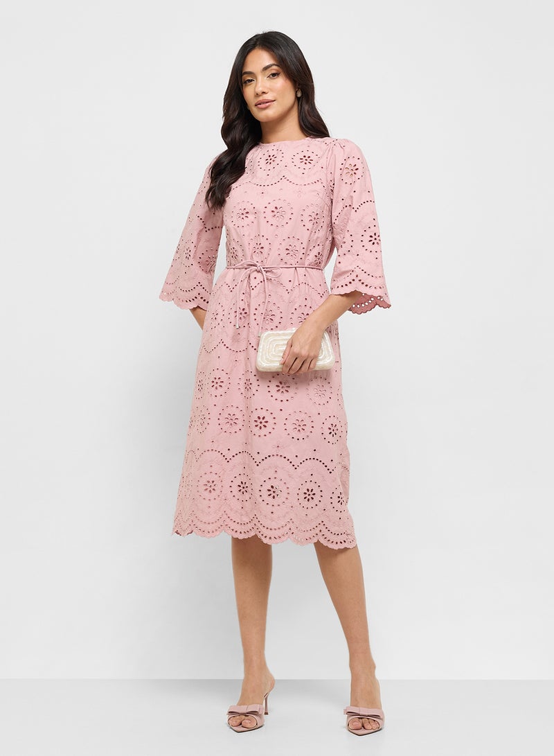 YAS Eyelet Lace Midi Dress - Image 1