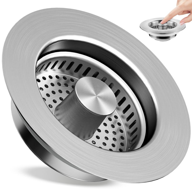 tgosomt Kitchen Sink Drain Strainer 3 in 1, 304 Stainless Steel Pop Up Sink Stopper, Anti-Clogging Sink Drain Strainer for US Standard Kitchen Drain (SUS304 Brushed) - Image 1