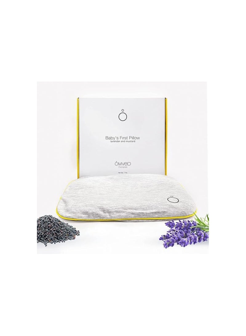 Omved Omved Baby's Cotton Head Shaping Mustard Seeds Pillow with Lavender (Light Grey, Medium) - Image 1