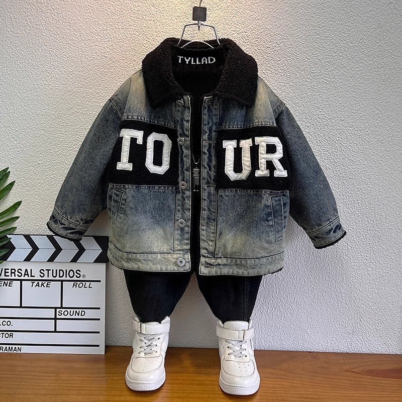 Boys' Denim Coat Lamb Wool Children'S Thickened Cotton-Padded Western Style Baby Fleece-Lined Jacket - Image 4