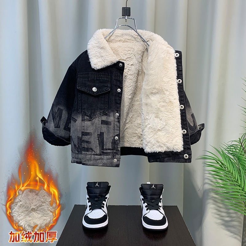 Boys' Denim Coat Lamb Wool Children'S Thickened Cotton-Padded Western Style Baby Fleece-Lined Jacket - Image 1