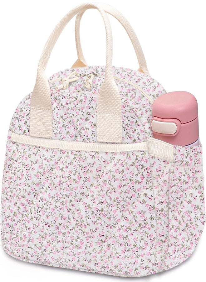 Carry bloom حقيبة غداء Carry bloom للنساء، حقيبة غداء معزولة، حقيبة غداء مخملية لطيفة، حقيبة غداء قابلة لإعادة الاستخدام للعمل (مزينة بنقوش زهور مبطنة لطيفة) - Image 1