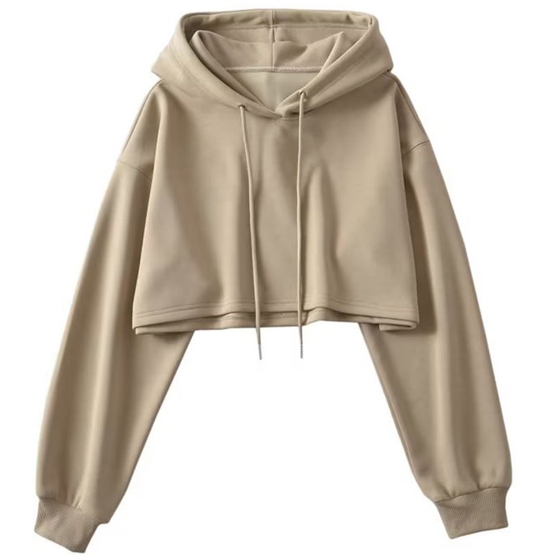 Design White American Style Short Hooded Short Sweat Womens Autumn Korean Style Loose Cropped Long Sleeve Top Black - Image 2