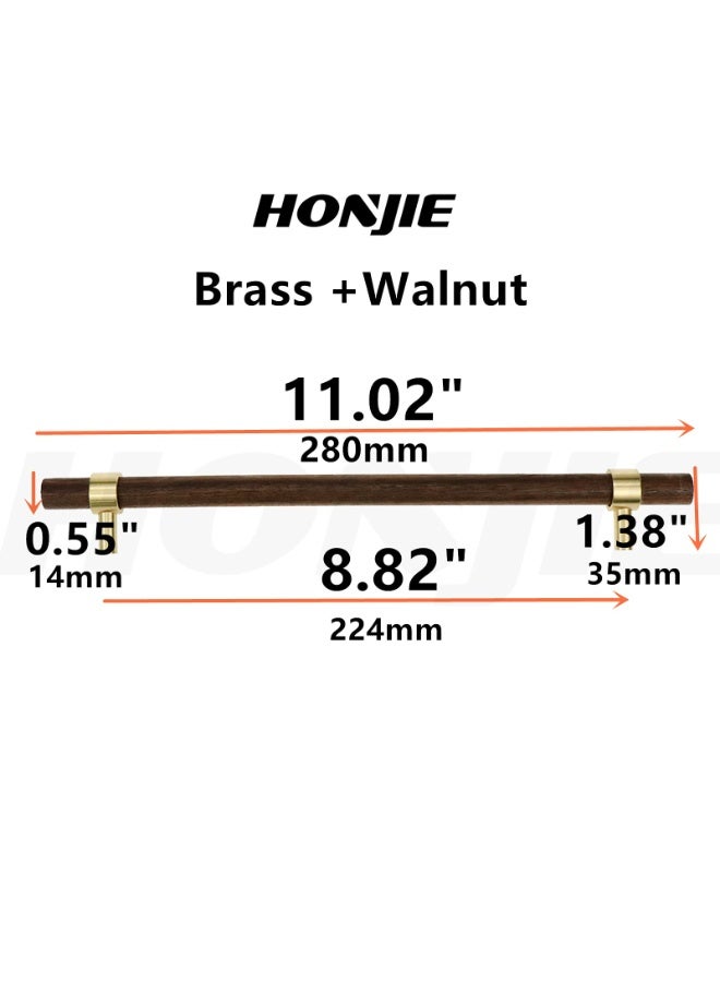 HONJIE 11.02" (280mm) Brass and Walnut Drawer Pulls, Cabinet Handles with Adjustable Hole Distance, 2 Pcs - Image 2