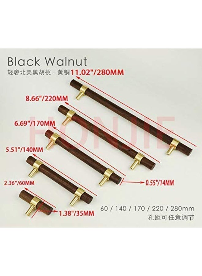 HONJIE 11.02" (280mm) Brass and Walnut Drawer Pulls, Cabinet Handles with Adjustable Hole Distance, 2 Pcs - Image 3