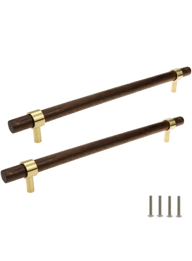 HONJIE 11.02" (280mm) Brass and Walnut Drawer Pulls, Cabinet Handles with Adjustable Hole Distance, 2 Pcs - Image 1