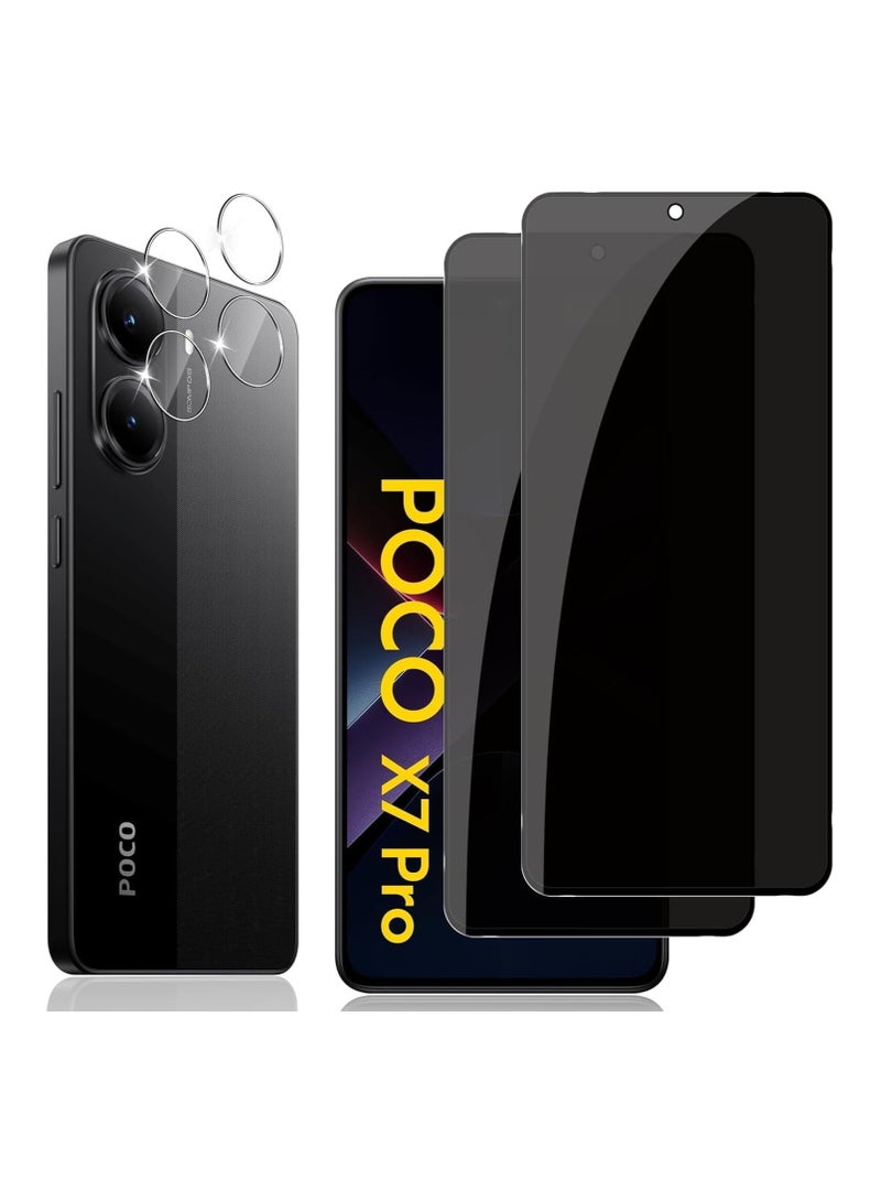 عام 【2+2 قطعة】 حامي شاشة الخصوصية متوافق مع Xiaomi POCO X7 Pro 5G + واقي عدسة الكاميرا، 【زجاج مقوى مضاد للتجسس】، مقاوم للخدوش بصلادة 9H 【يدعم فتح البصمة】 - Image 1