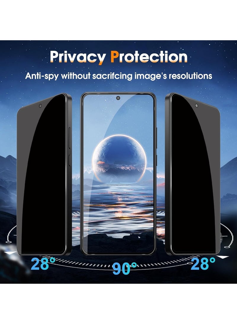 عام 【2+2 قطعة】 حامي شاشة الخصوصية متوافق مع Xiaomi POCO X7 Pro 5G + واقي عدسة الكاميرا، 【زجاج مقوى مضاد للتجسس】، مقاوم للخدوش بصلادة 9H 【يدعم فتح البصمة】 - Image 2