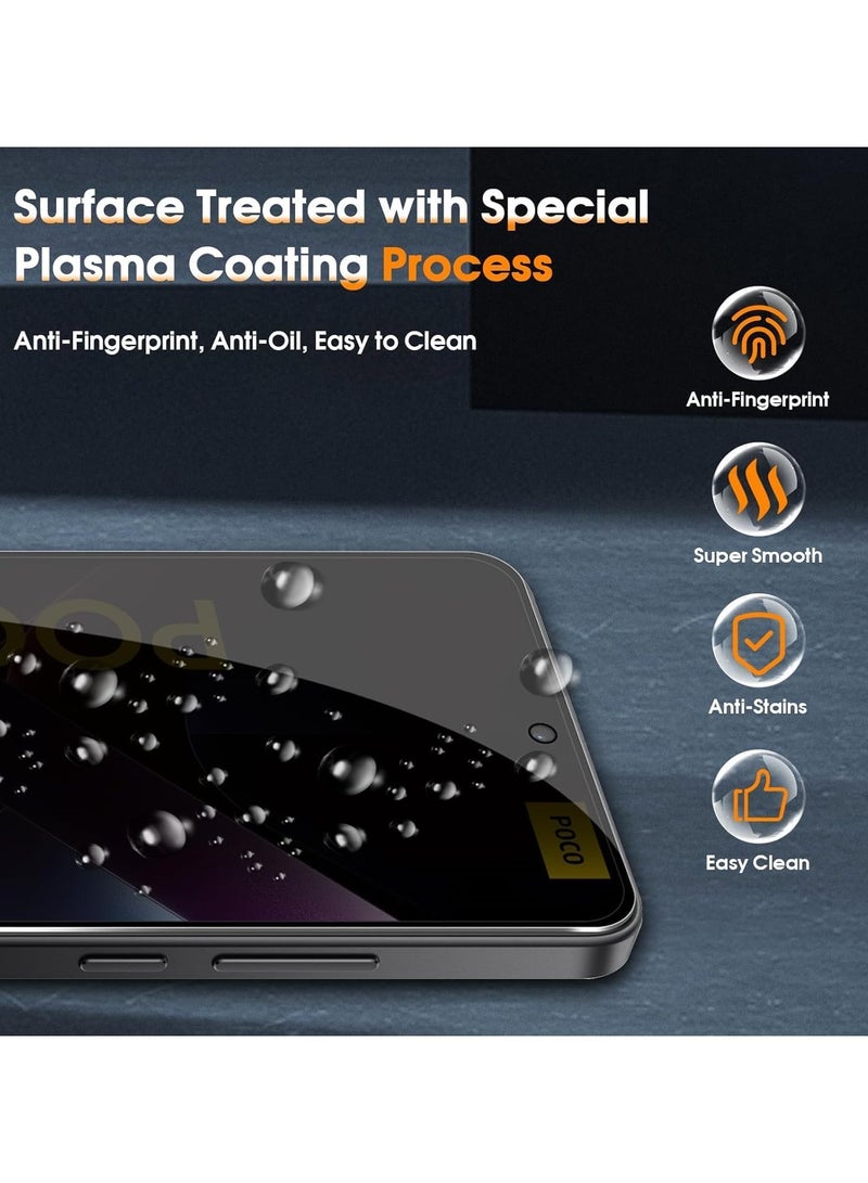 عام 【2+2 قطعة】 حامي شاشة الخصوصية متوافق مع Xiaomi POCO X7 Pro 5G + واقي عدسة الكاميرا، 【زجاج مقوى مضاد للتجسس】، مقاوم للخدوش بصلادة 9H 【يدعم فتح البصمة】 - Image 4