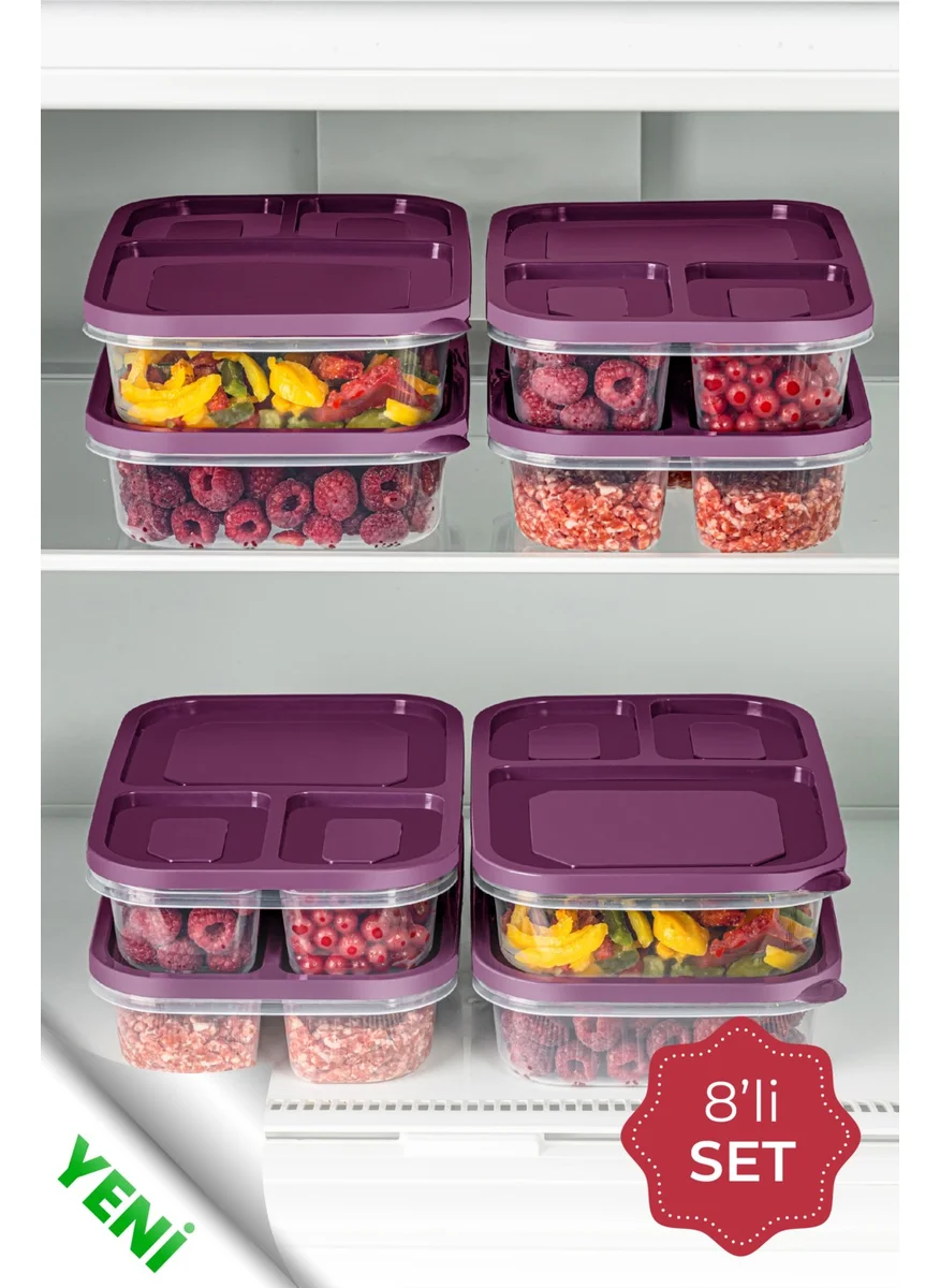فينيف 8-pack 3-Compartment Rectangular Storage Container 1.15 Liter Purple