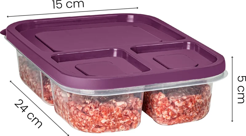 فينيف 8-pack 3-Compartment Rectangular Storage Container 1.15 Liter Purple