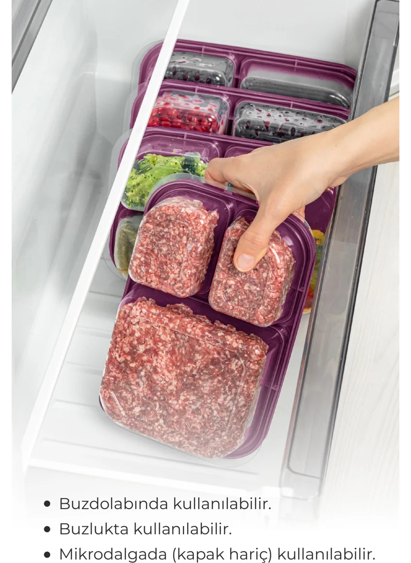 فينيف 8-pack 3-Compartment Rectangular Storage Container 1.15 Liter Purple