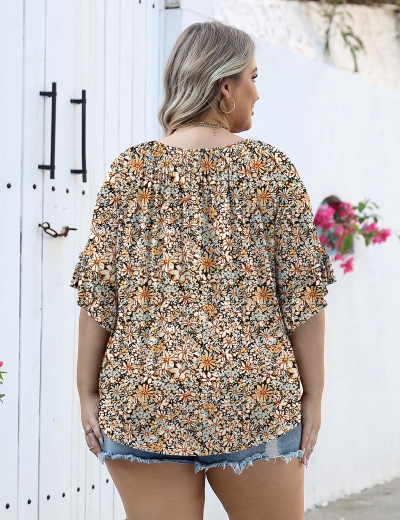 Micoson 3/4 Length Sleeve Womens Tops Plus Size Peasant Tops for Women Boho Blouse Cotton Tops for Women Loose Fit Summer Shirt - Image 2