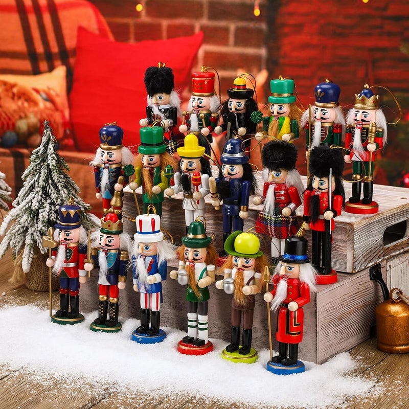 Liliful Christmas Nutcracker Ornament Set 18 Pcs Nutcracker Soldier Christmas Decoration Wooden Hanging Ornaments for Xmas Tree Figure Puppet Toy Present(Elegant Style) - Image 1