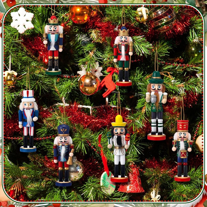 Liliful Christmas Nutcracker Ornament Set 18 Pcs Nutcracker Soldier Christmas Decoration Wooden Hanging Ornaments for Xmas Tree Figure Puppet Toy Present(Elegant Style) - Image 4