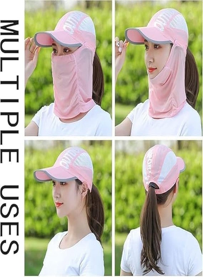 Besque UV Sun Protection Cap with Face Cover Scarf, Nylon Mesh Baseball Hat with Neck Flap, Summer Outdoor Sports(Pink) - Image 5