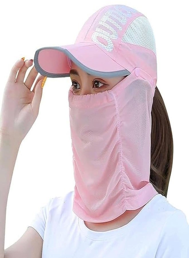Besque UV Sun Protection Cap with Face Cover Scarf, Nylon Mesh Baseball Hat with Neck Flap, Summer Outdoor Sports(Pink) - Image 1