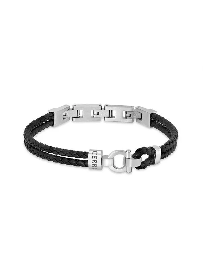 Federico Black Braide Leather Bracelet for Men 180mm
