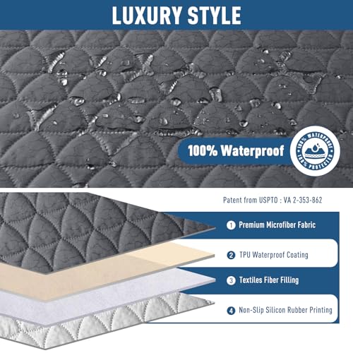 TAOCOCO 100% Waterproof Loveseat Recliner Cover with Center Console, 2-Seater Couch Slipcover with Elastic Straps, Non-Slip Furniture Protector for Dogs (Dark Gray, 2 Seater) - Image 2