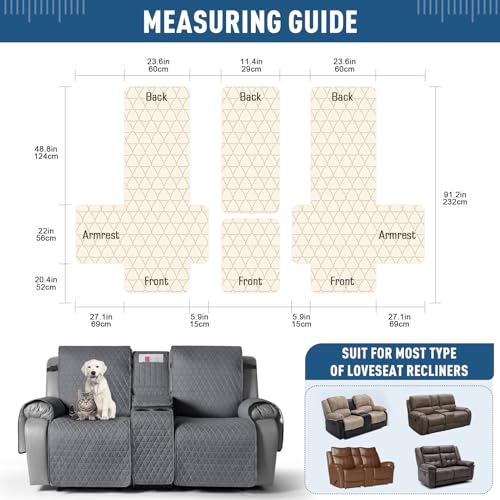 TAOCOCO 100% Waterproof Loveseat Recliner Cover with Center Console, 2-Seater Couch Slipcover with Elastic Straps, Non-Slip Furniture Protector for Dogs (Dark Gray, 2 Seater) - Image 4