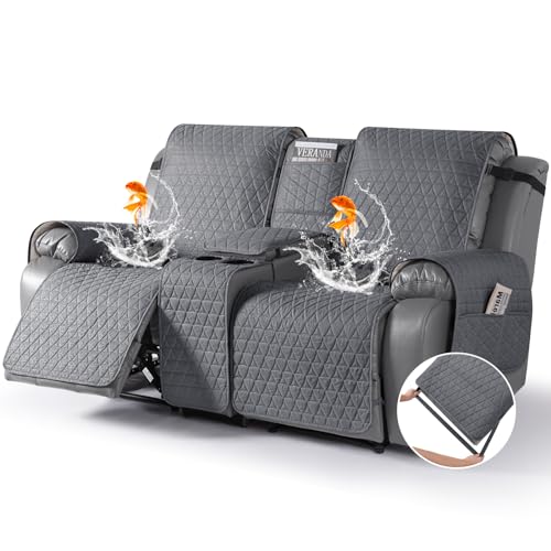 TAOCOCO 100% Waterproof Loveseat Recliner Cover with Center Console, 2-Seater Couch Slipcover with Elastic Straps, Non-Slip Furniture Protector for Dogs (Dark Gray, 2 Seater) - Image 1