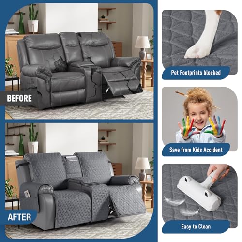 TAOCOCO 100% Waterproof Loveseat Recliner Cover with Center Console, 2-Seater Couch Slipcover with Elastic Straps, Non-Slip Furniture Protector for Dogs (Dark Gray, 2 Seater) - Image 5