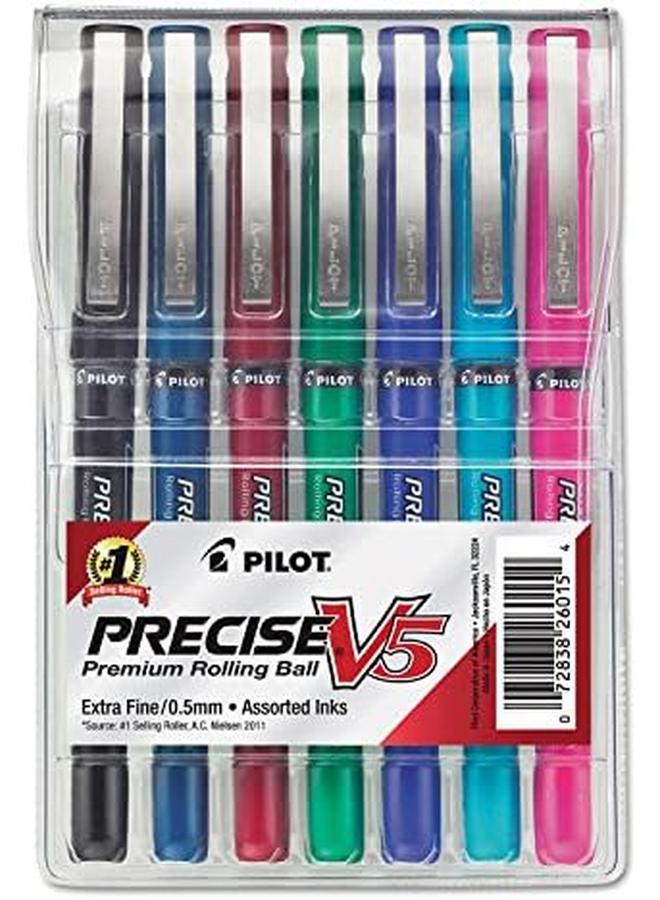 PILOT Precise V5 Stick Liquid Ink Rolling Ball Stick Pens Extra Fine Point Assorted Ink Colors 7 Pack Pouch 26015  - Image 2