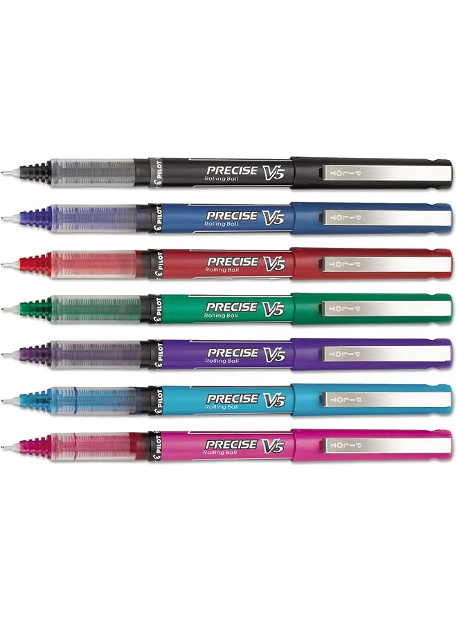 PILOT Precise V5 Stick Liquid Ink Rolling Ball Stick Pens Extra Fine Point Assorted Ink Colors 7 Pack Pouch 26015  - Image 1