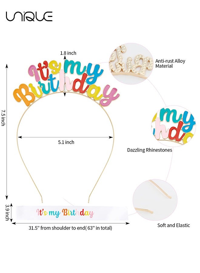 Unique Birthday Girl Headband Crown and Sash Set - Metal Birthday Hair Hoop and Flash Letter Sash - Birthday Decorations Party Gifts (Colorful) - Image 2