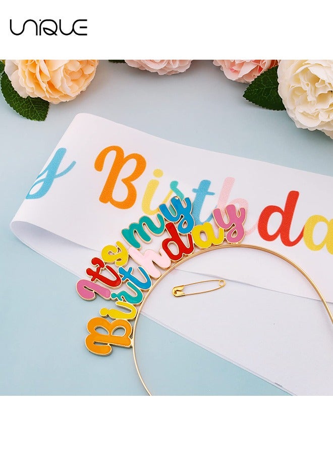 Unique Birthday Girl Headband Crown and Sash Set - Metal Birthday Hair Hoop and Flash Letter Sash - Birthday Decorations Party Gifts (Colorful) - Image 3