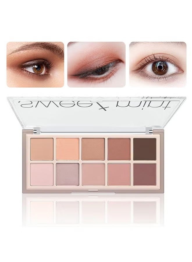 Sweet Mint 10 Colors Eyeshadow Palette,All Matte Eyeshadow Palette Makeup,Highly Pigmented Blendable Shades,Naturing-Looking,Waterproof Cool/Warm-toned Eyeshadow Makeup Palette,#05 - Image 1