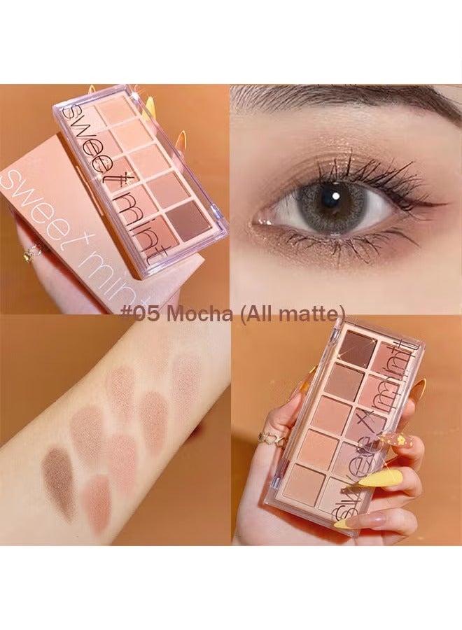Sweet Mint 10 Colors Eyeshadow Palette,All Matte Eyeshadow Palette Makeup,Highly Pigmented Blendable Shades,Naturing-Looking,Waterproof Cool/Warm-toned Eyeshadow Makeup Palette,#05 - Image 2