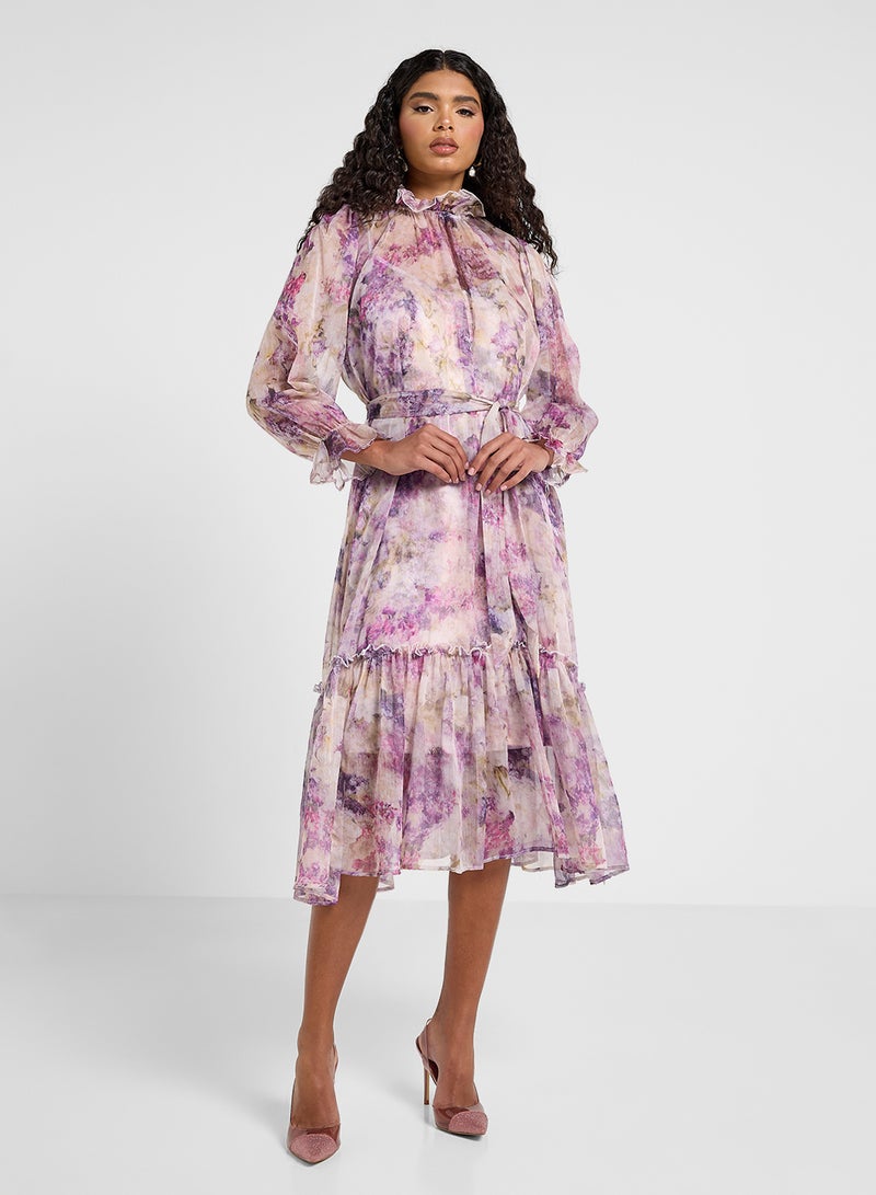 ايلا فستان ميدي شيفون بنقشة الزهور - Image 1