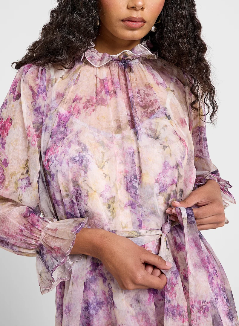 ELLA Floral Chiffon Midi Dress