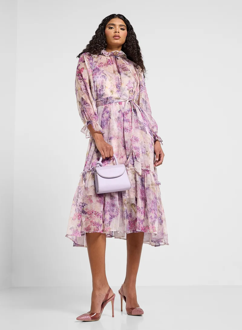 ELLA Floral Chiffon Midi Dress