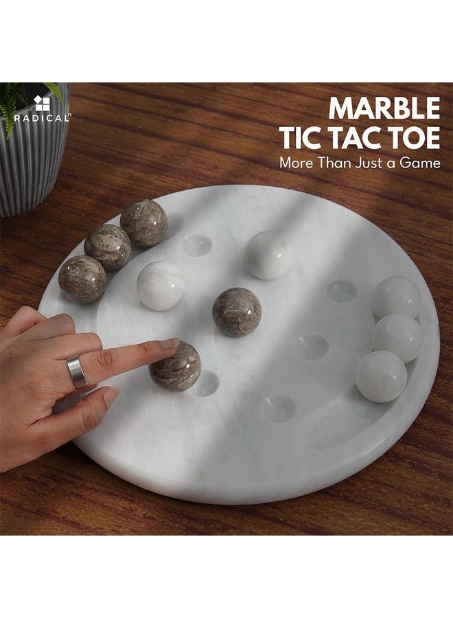 Radicaln Marble Tic Tac Toe Game 10" Inch White & Oceanic Handmade Decorative Marble Game Set Farmhouse Coffee Table Decor Ideal Family Board Games for Adults - Image 2