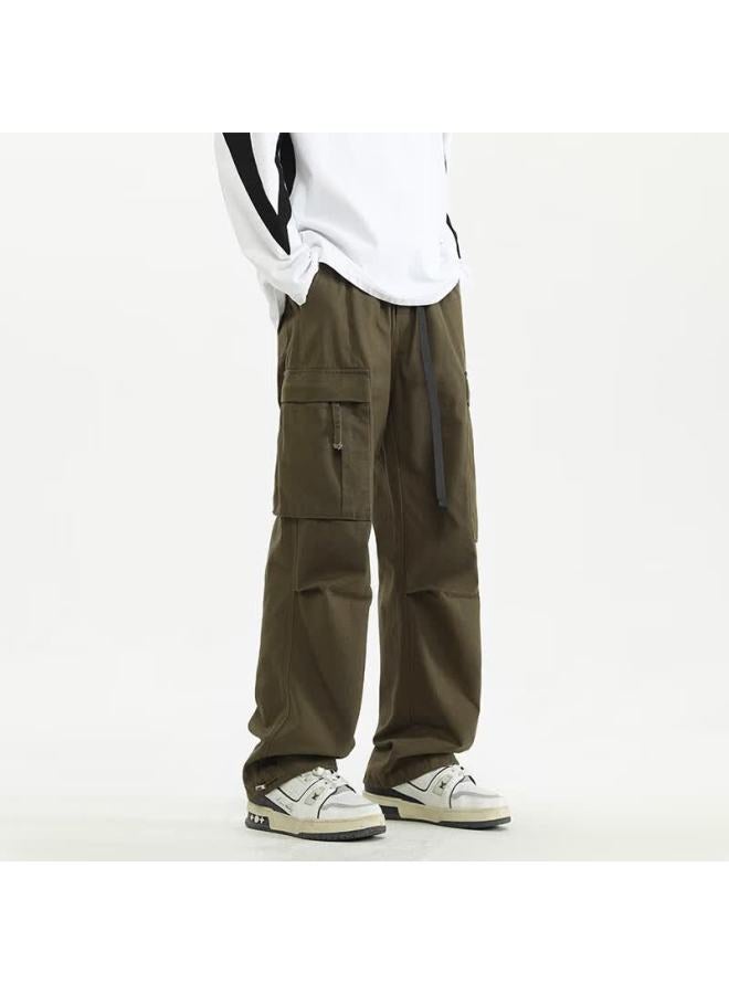 Maybeyond Men's Casual American Style Loose Straight Cargo Pants Spring Ma51 Military Green 4XL - Image 5
