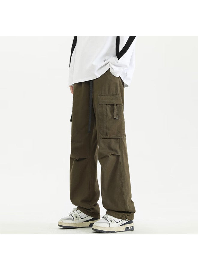Maybeyond Men's Casual American Style Loose Straight Cargo Pants Spring Ma51 Military Green 4XL - Image 1