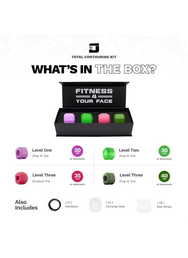 Jawzrsize Pop 'N Go and Custom Fit Jaw Enhancer - Jaw, Face, and Neck Exerciser, Helps Reduce Stress and Cravings - Facial Exercise (Total Contouring Kit, Pink & Green) 