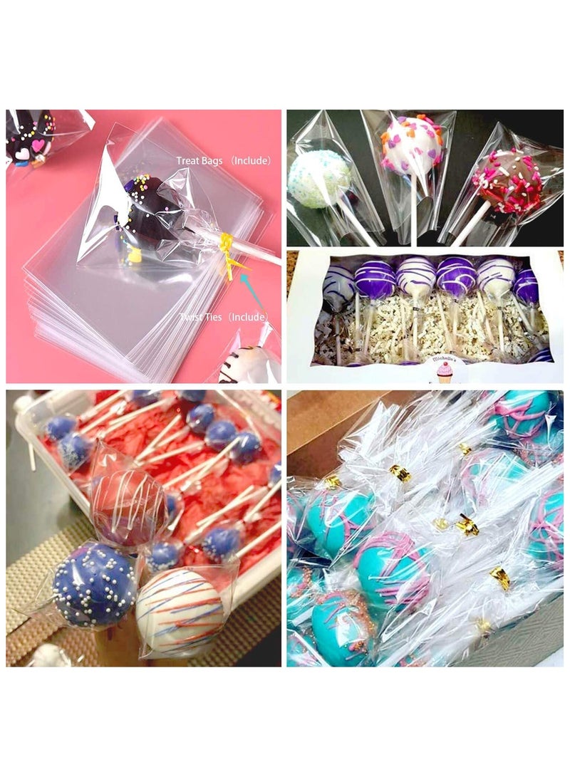 sokany Cake Pop Sticks and Wrappers Kit, Including 100 4-Inch Paper Lollipop Sticks, 100 Clear Candy Bags, 100 Gold Twist Ties for Cakepop, Lollipop, Hard Candy, Suckers, Chocolate (Multicolour) - Image 3