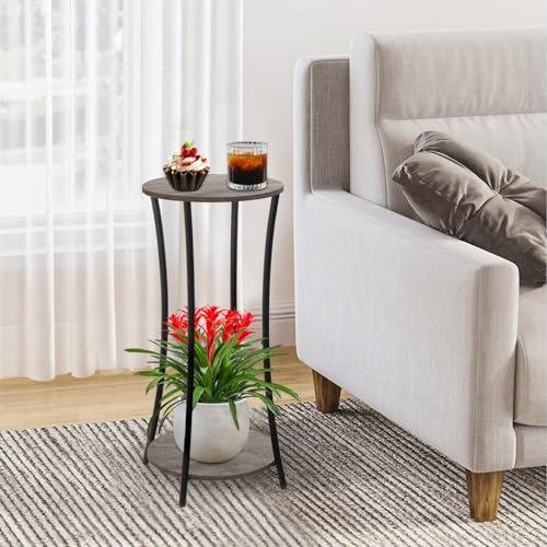 YINMIT Plant Stand Indoor2 Tier Round Potted Holder RackFlower Pot Stand ShelfRound Supports RackCorner Plant Shelf for Balcony Garden Patio Living RoomGrey - Image 3