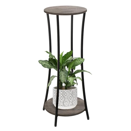 YINMIT Plant Stand Indoor2 Tier Round Potted Holder RackFlower Pot Stand ShelfRound Supports RackCorner Plant Shelf for Balcony Garden Patio Living RoomGrey - Image 1